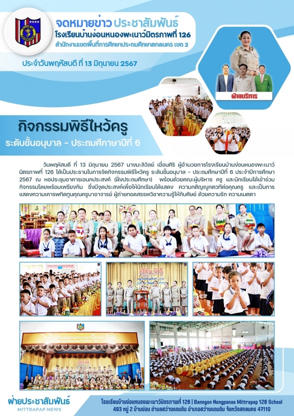 กิจกรรมไหว้ครู อนุบาล-ป.6 ปีการศึกษา 2567